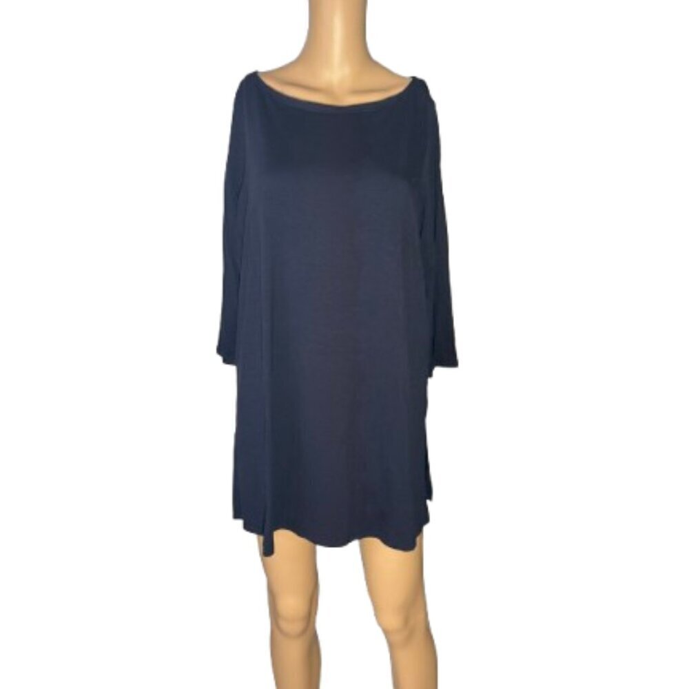 Eileen Fisher Classic Long Sleeve Soft Stretch Tencel Dress Black Size Large
